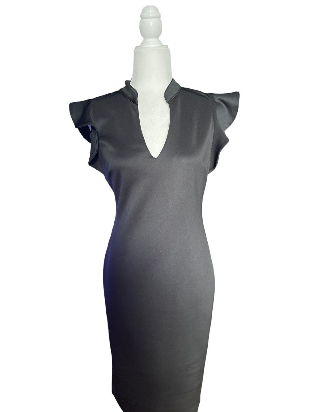 "FAUX SATIN" PLUNGE NECK MIDI DRESS-SLIGHT COMPRESSION-FITS GREAT